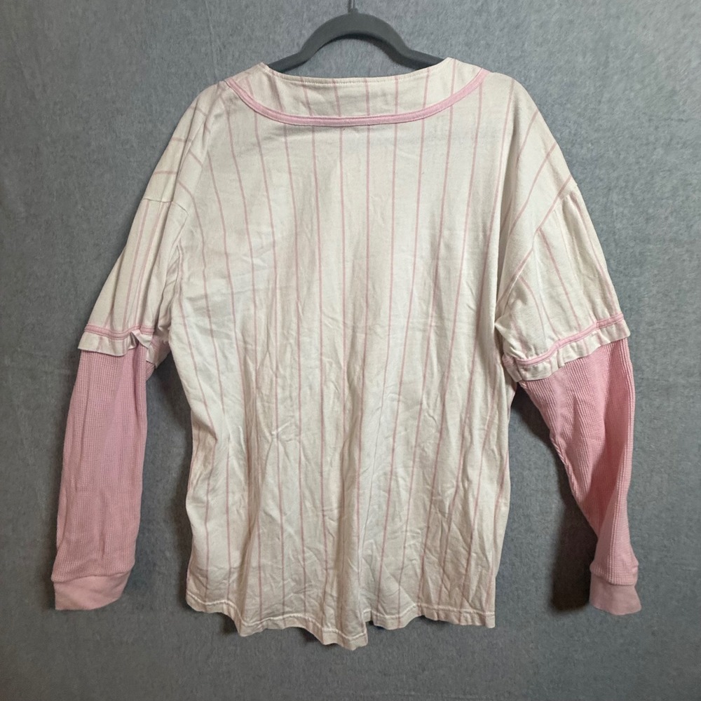 Big Dogs Baseball Jersey Top Pink Pinstripe Thermal Layered Sleeve XL - Picture 6 of 7